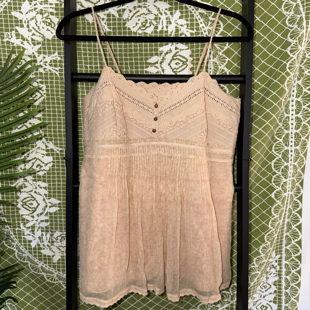 Gianni Bini 100% Silk Lace Trim Babydoll Cami Top Size 12‎